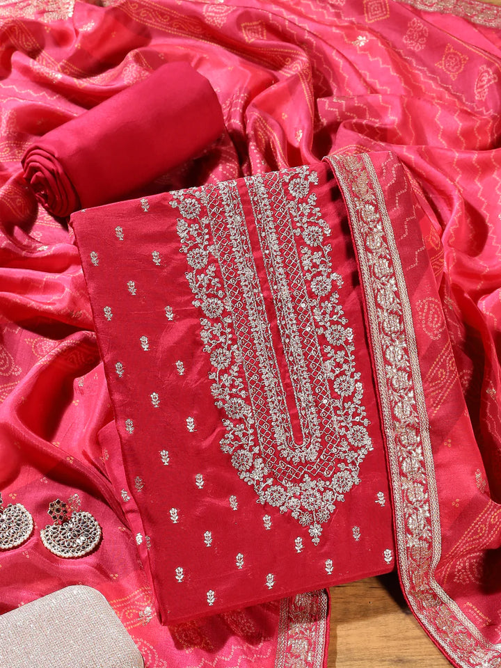 Pink Woven Silk Unstitched Salwar Suit