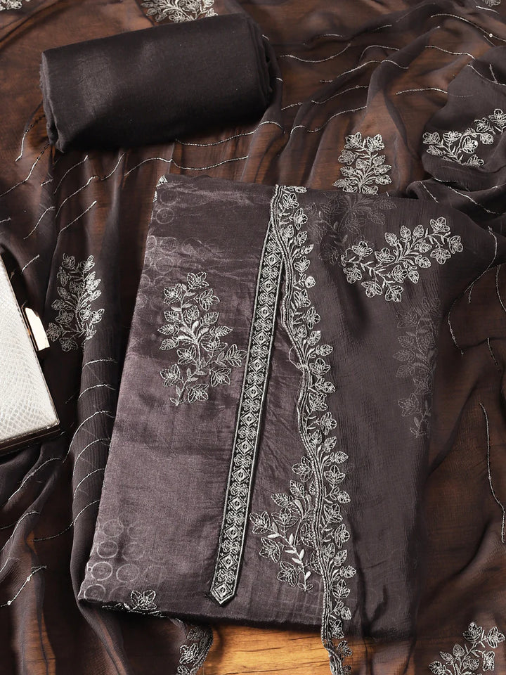 Fazals Black Muslin Printed Unstitched Salwar Suit