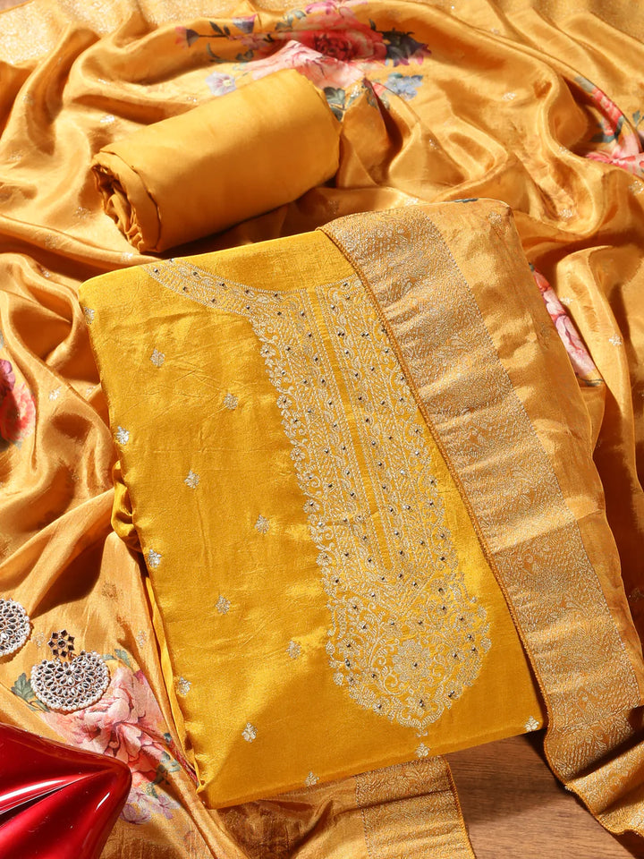 Mustard Woven Woven Silk Unstitched Salwar Suit