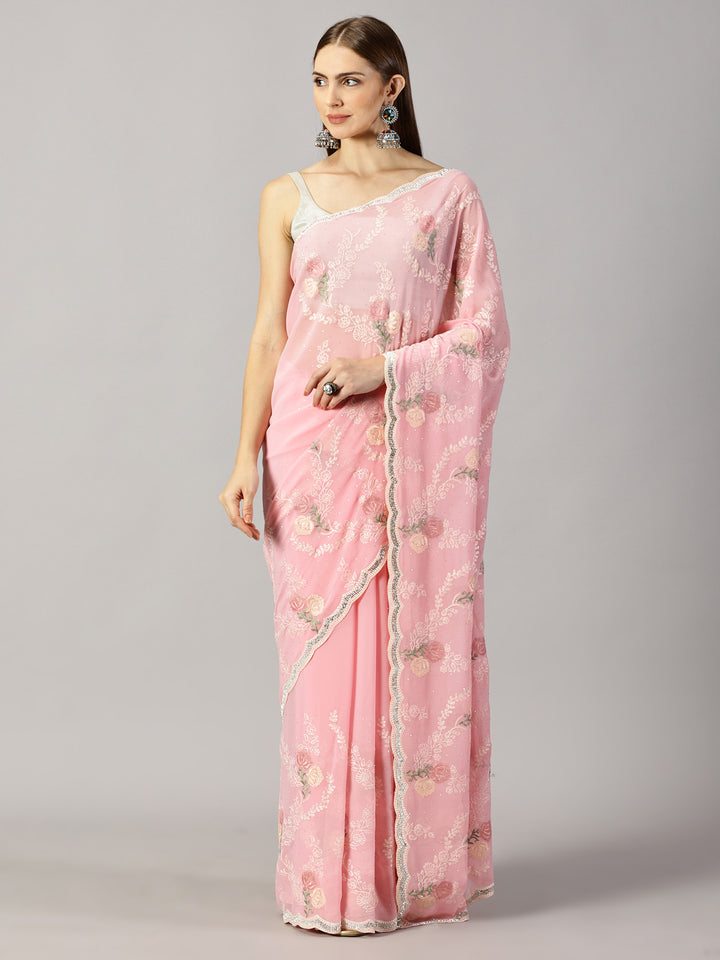 Georgette Thread Embroidered Saree