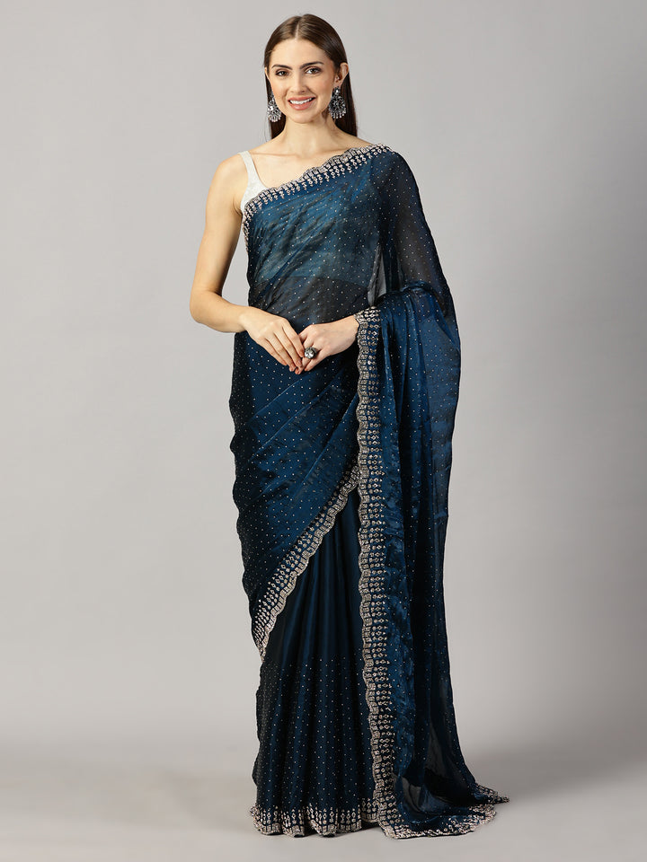 Organza Stone Embroidered Saree