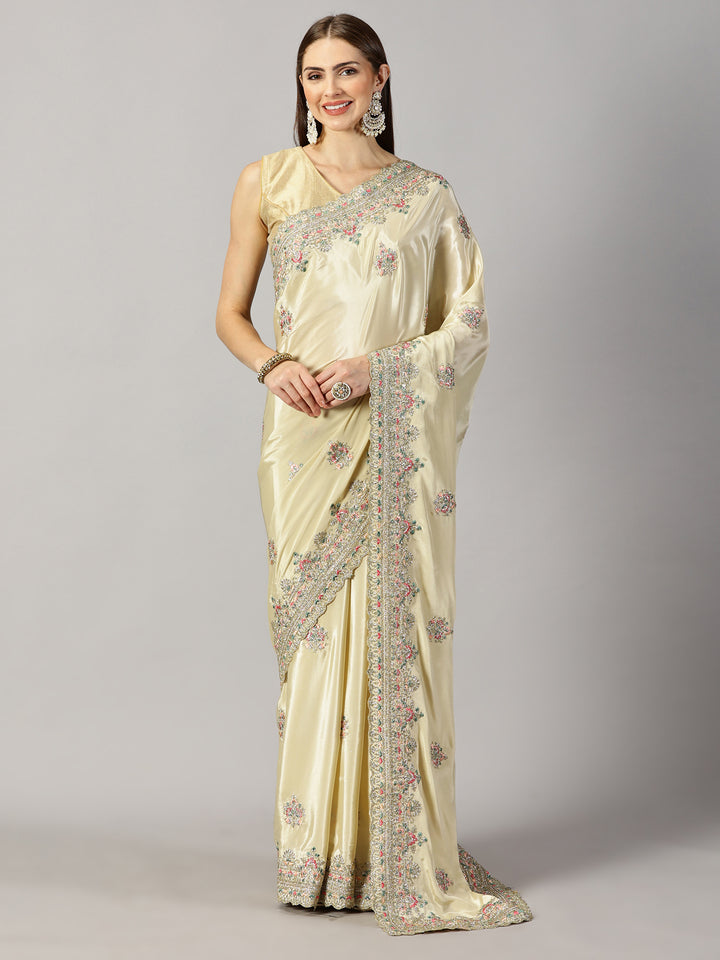 Crepe Zari Embroidered Saree