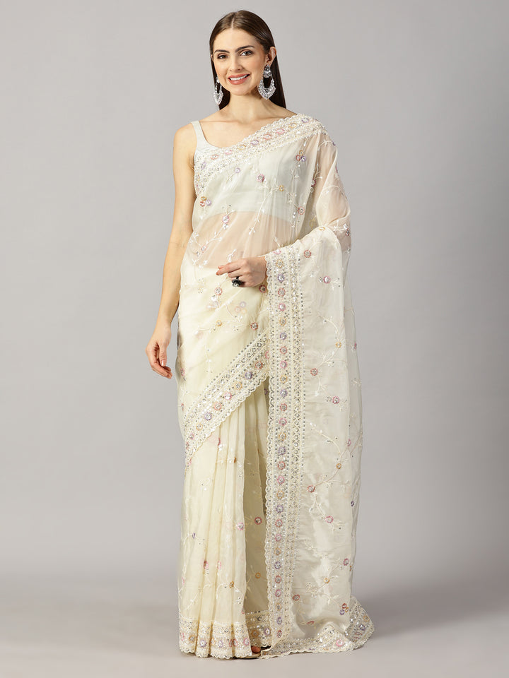 Organza Embroidered Saree