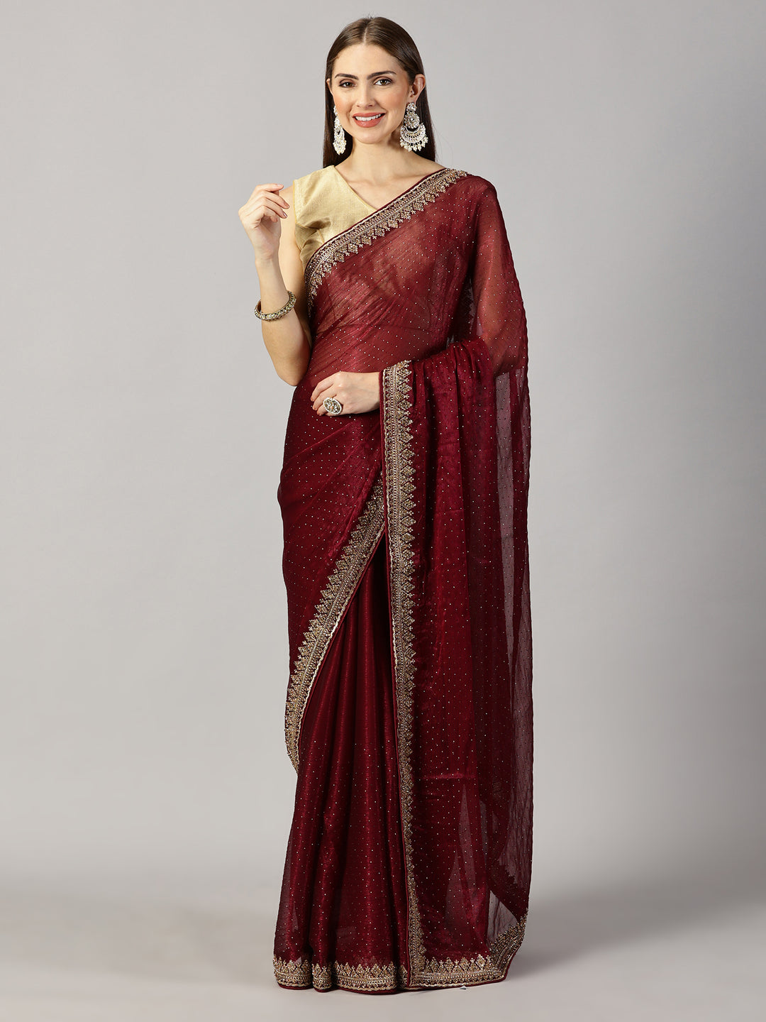 Chiffon Stone Embroidered Saree