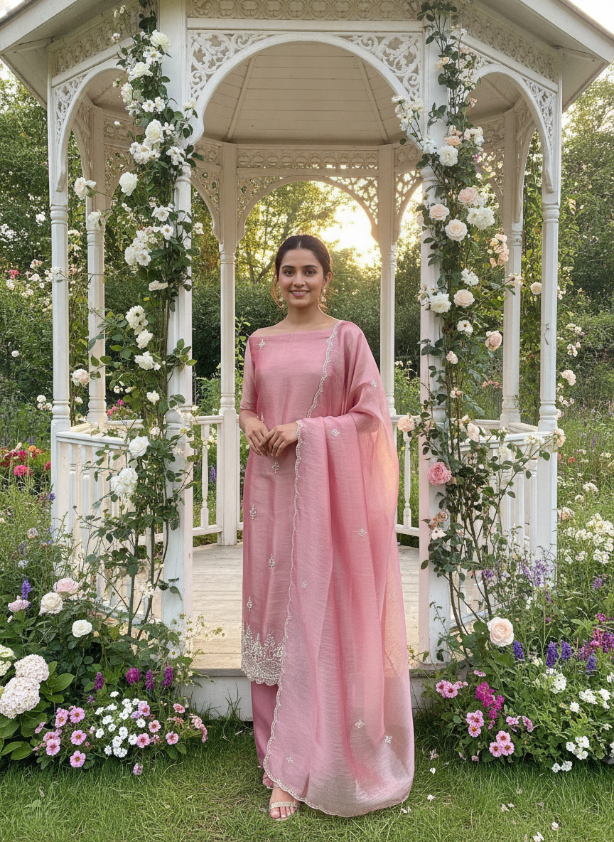 Pink Organza Embroidered Festive Ensemble (58043)