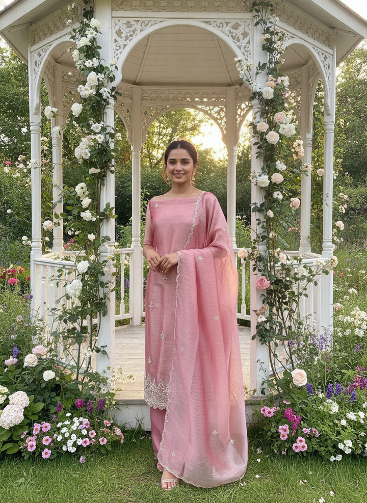 Pink Organza Embroidered Festive Ensemble (58043)