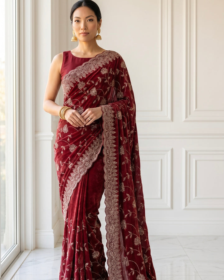 Peach Organza Saree with Allover Embroidery (54582)