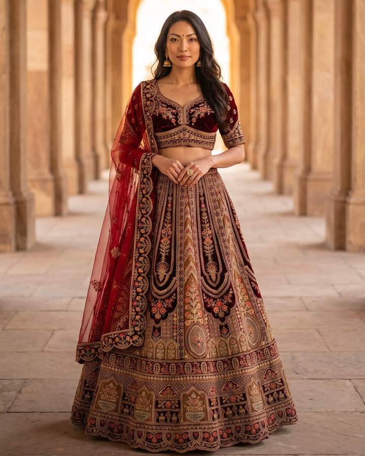 Maroon Silk Embroidered Lehenga with Heritage Elegance (54564)