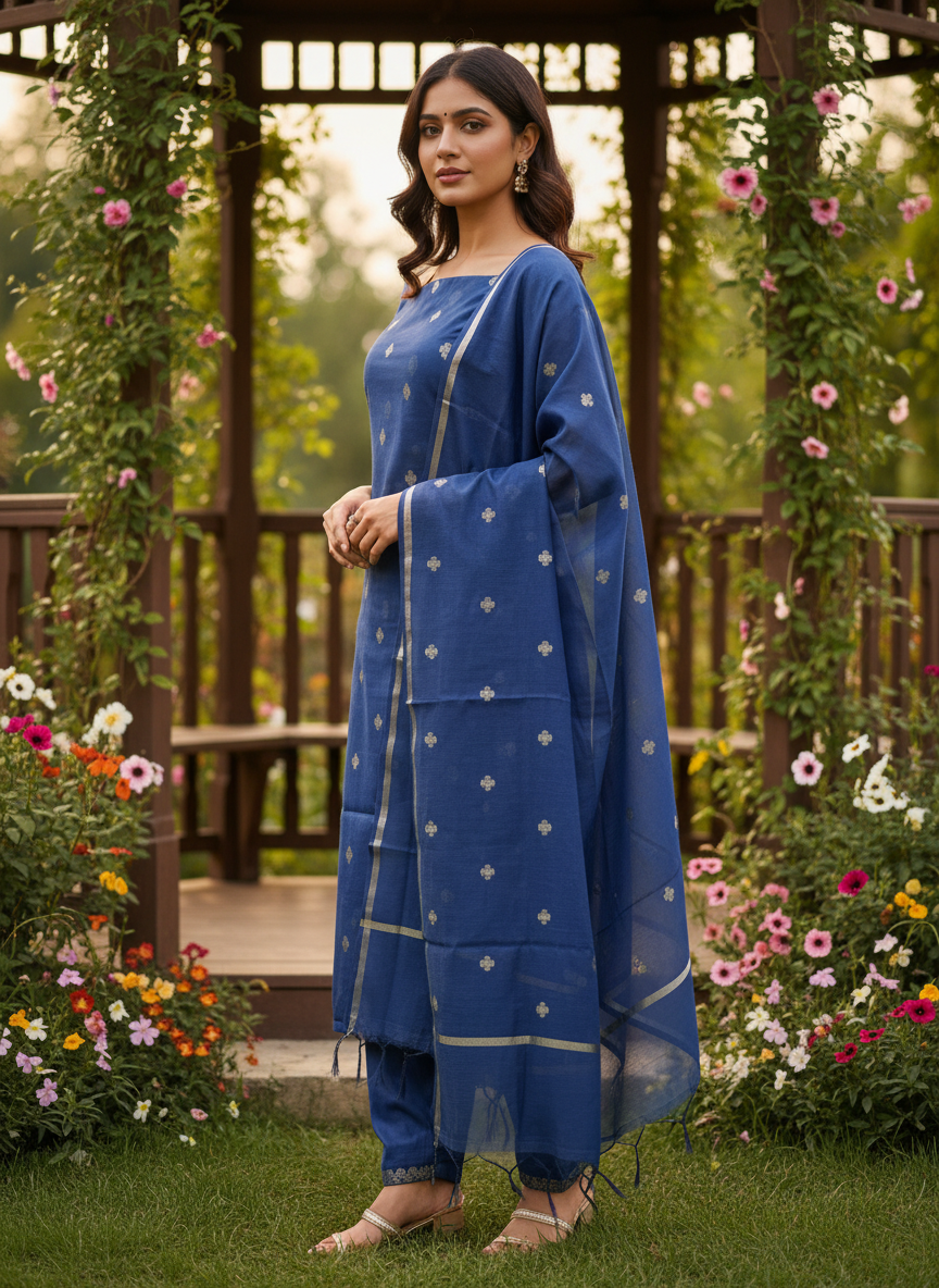 Woven Blue Chanderi for Everyday Elegance (53929)