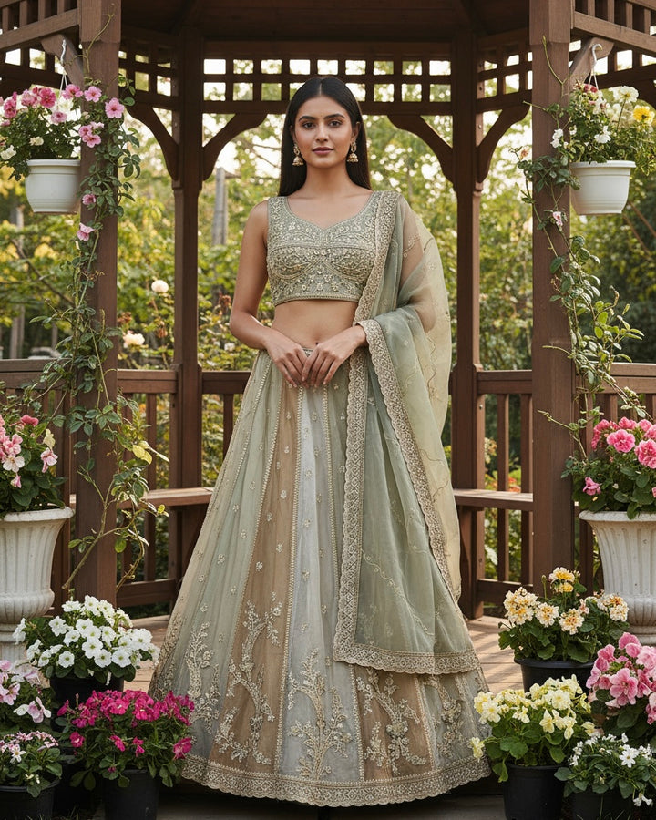 Emerald Embroidered Organza Bridal Dupatta (54103)