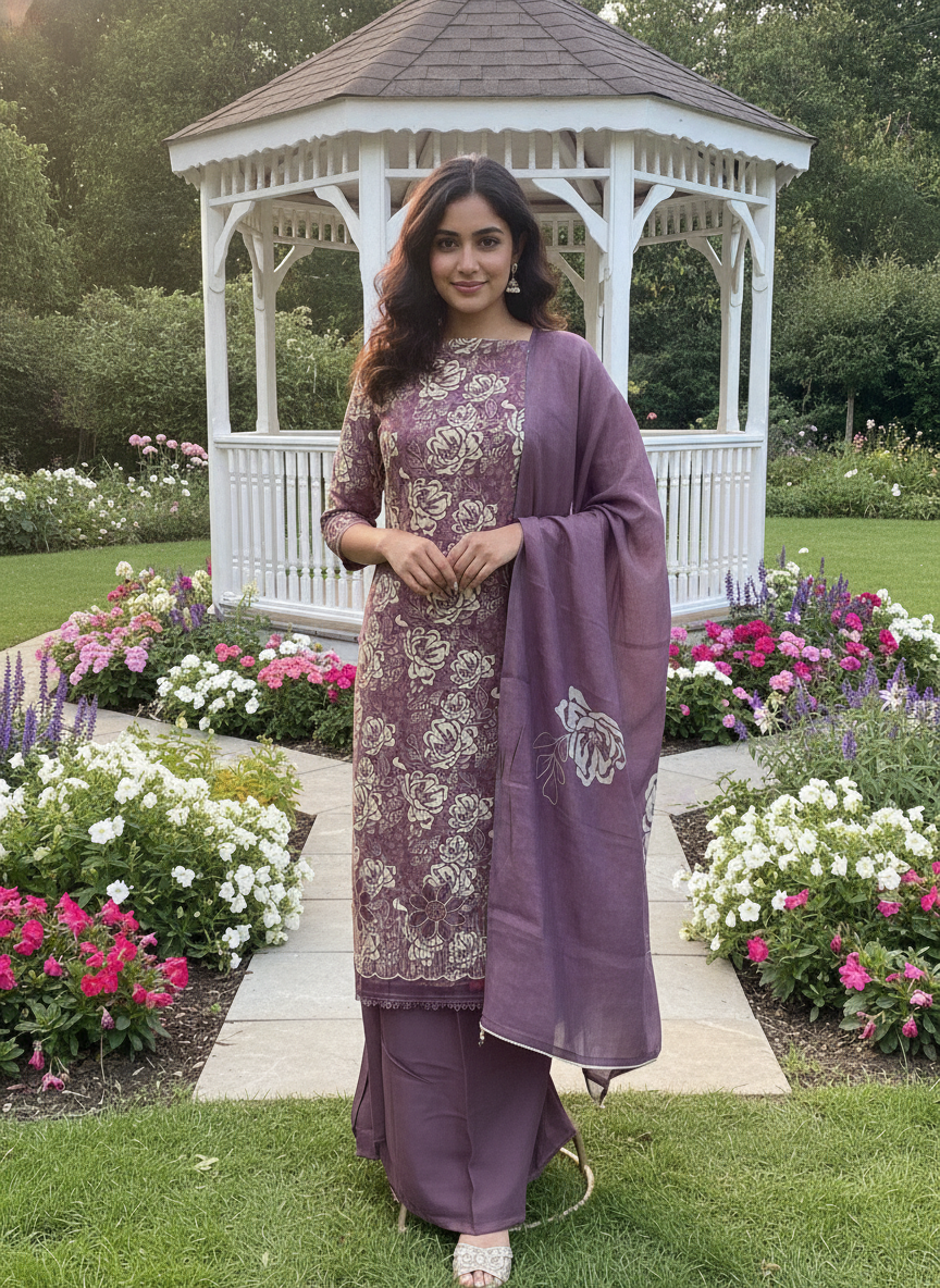 Purple Muslin Dupatta with Printed Embroidery (53550)