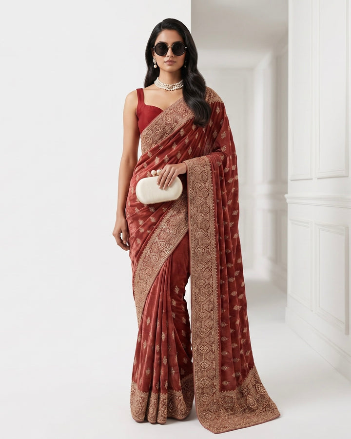 Pink Organza Saree with Allover Embroidery (54583)
