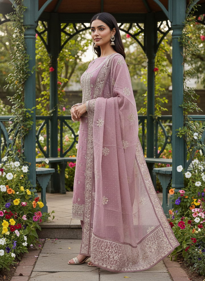 Pink Organza Embroidered Festive Unstitched Fabric (55208)