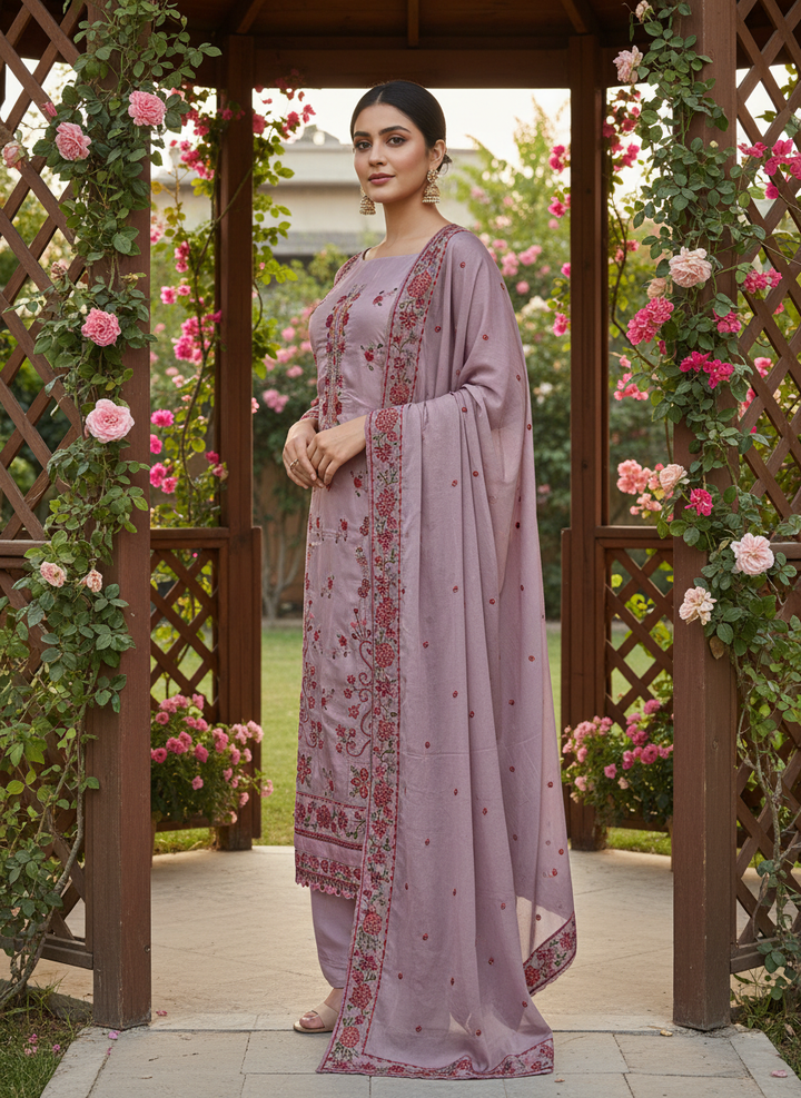Embroidered Upada Silk Dress Materials for Effortless Elegance (43549)