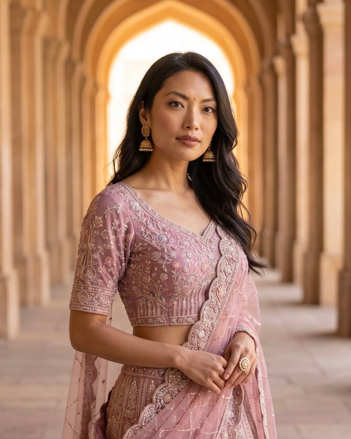 Luminous Zari Embroidered Bridal Lehenga in Pink (37511)