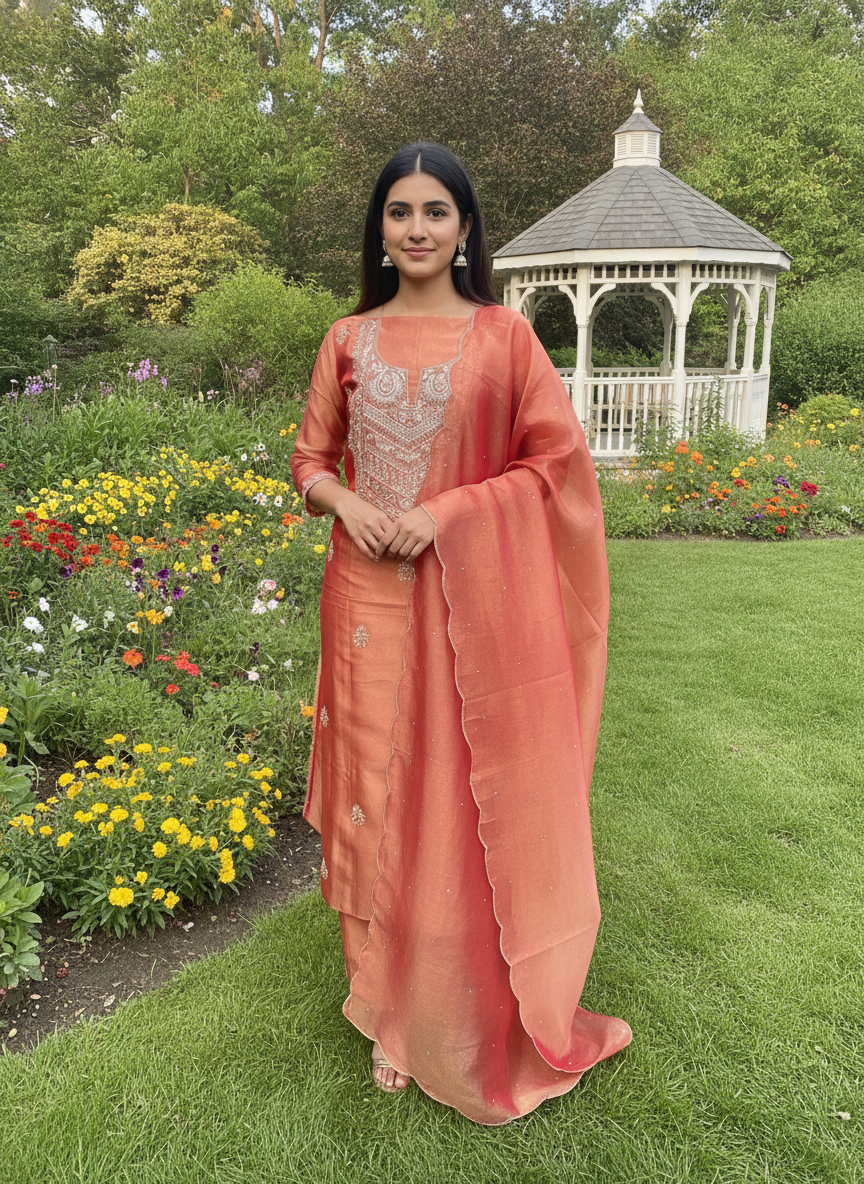Marigold Tissue Embroidered Festive Unstitched Ensemble (58863)