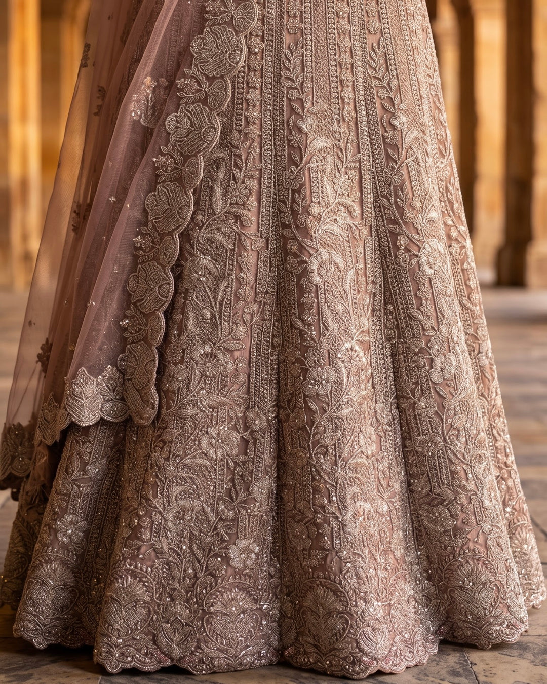 Lavender Net Embroidered Bridal Lehenga (46784)