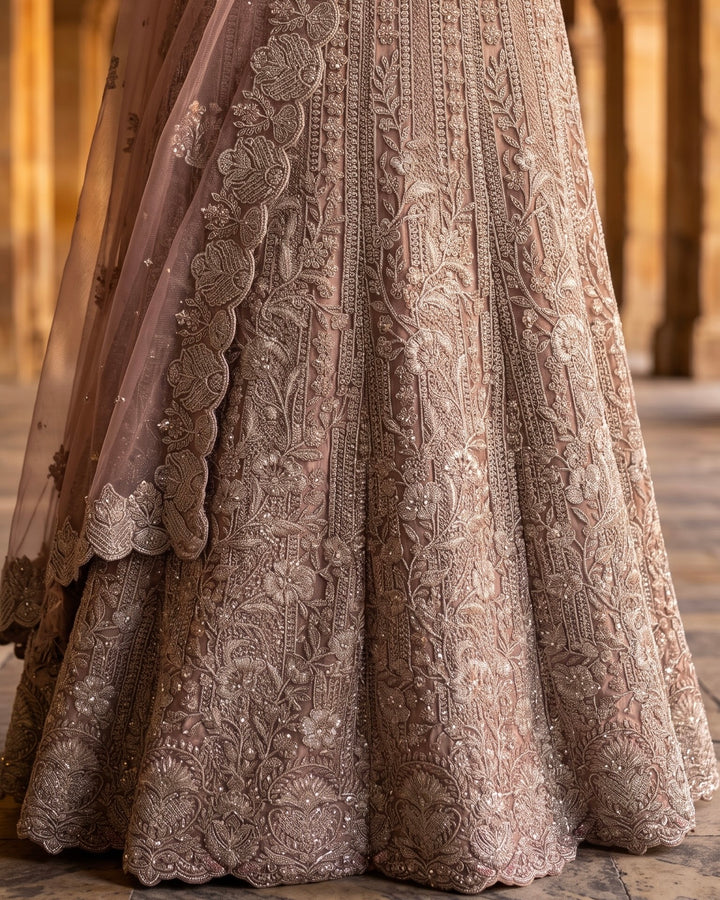 Lavender Net Embroidered Bridal Lehenga (46784)