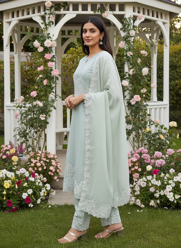 Green Linen Embroidered Unstitched Casual Elegance (55131)