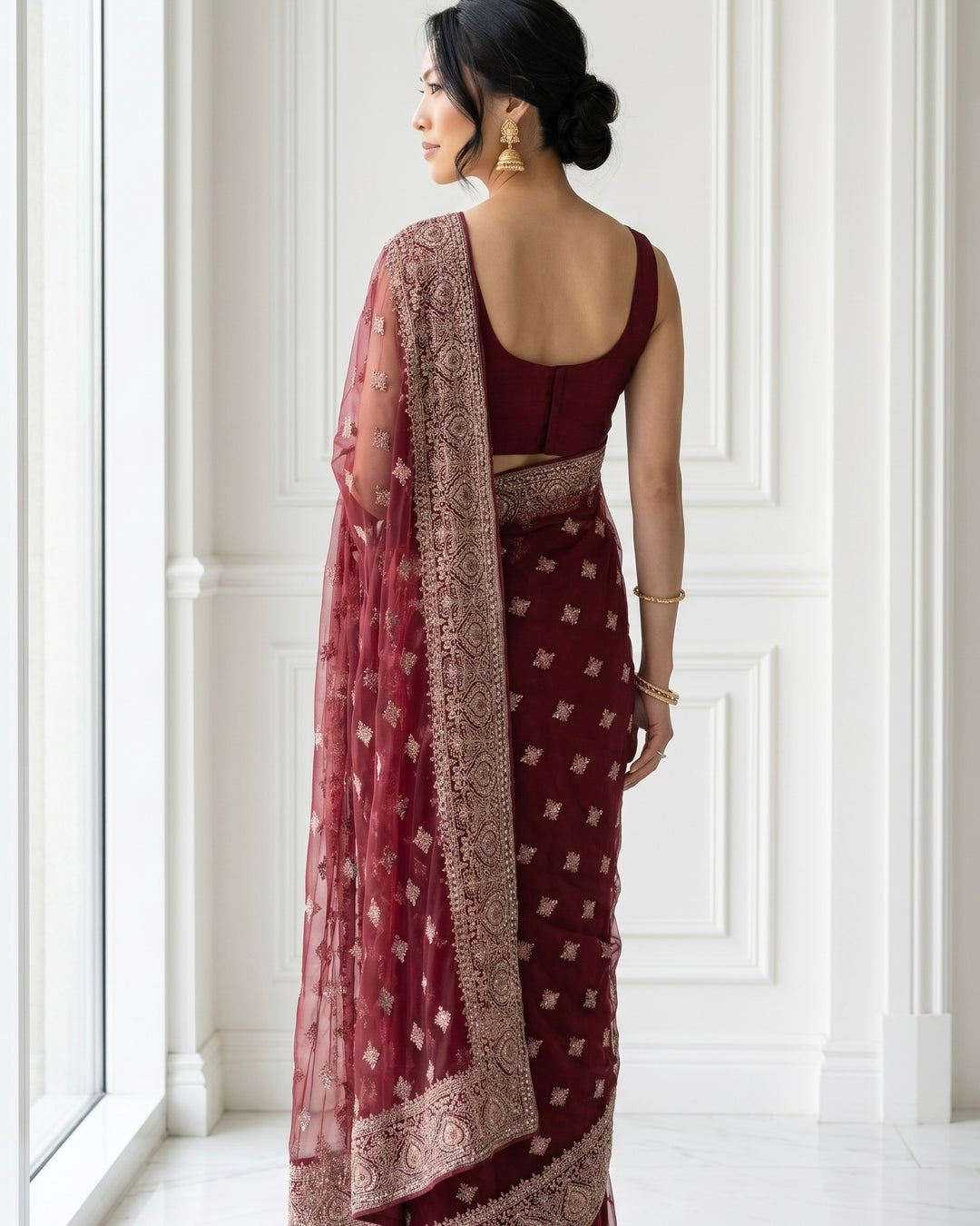 Pink Organza Saree with Allover Embroidery (54583)