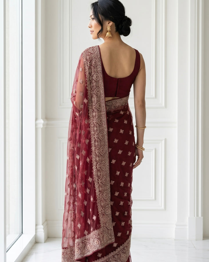Pink Organza Saree with Allover Embroidery (54583)