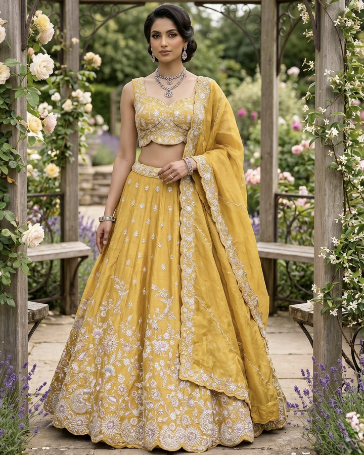 Mustard Organza Embroidered Elegance Dupatta (55015)