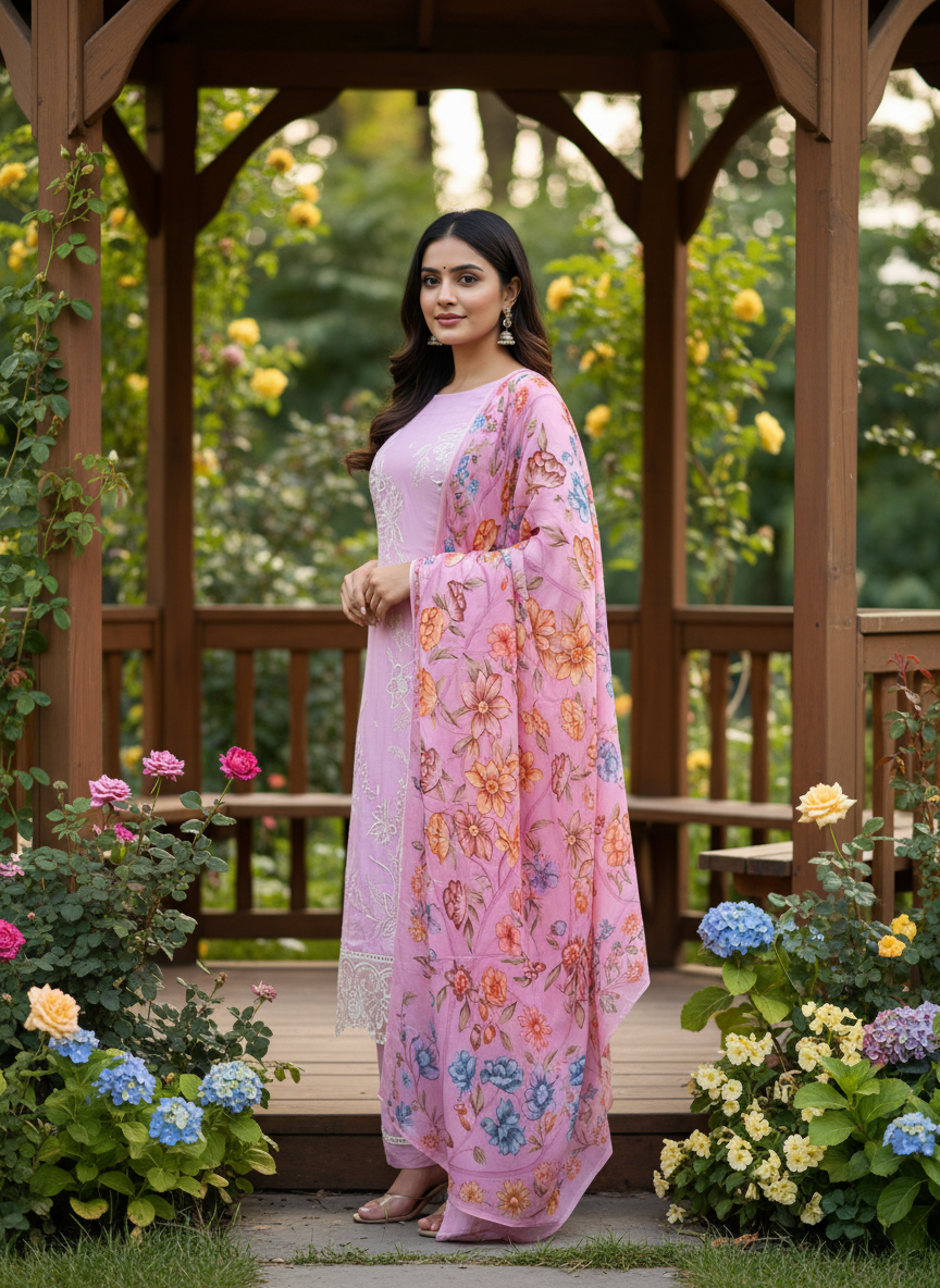 Embroidered Pink Muslin for Effortless Elegance (45153)