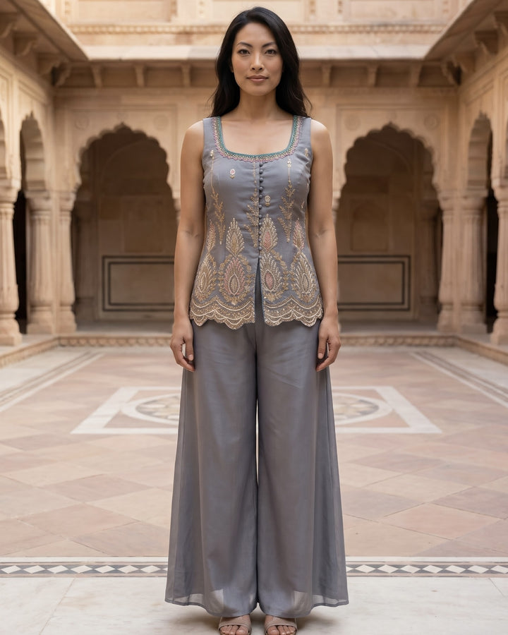 Embroidered Grey Organza Festive Dupatta (47908)