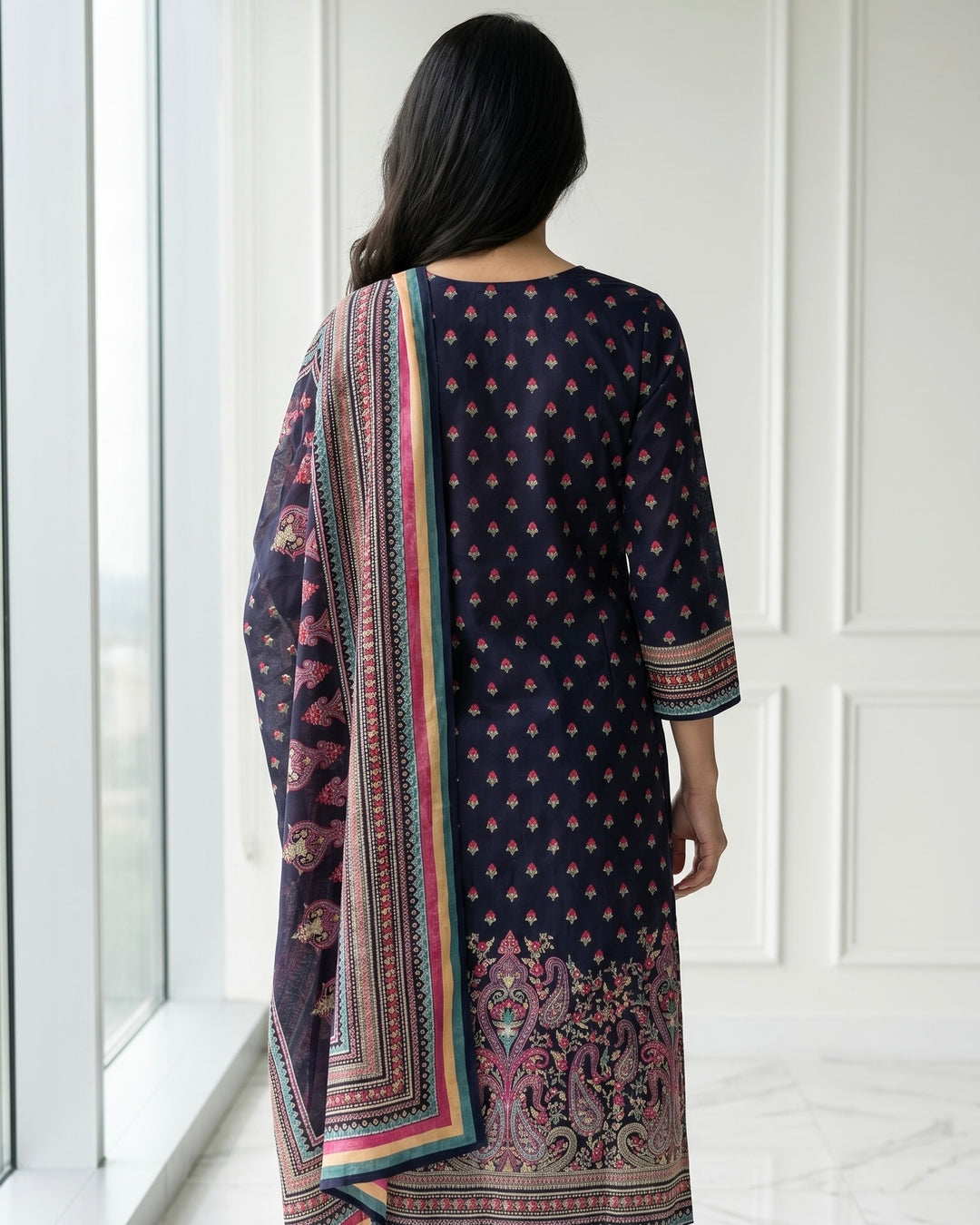 Embroidered Black Crepe Dupatta with Elegant Detailing (56060)