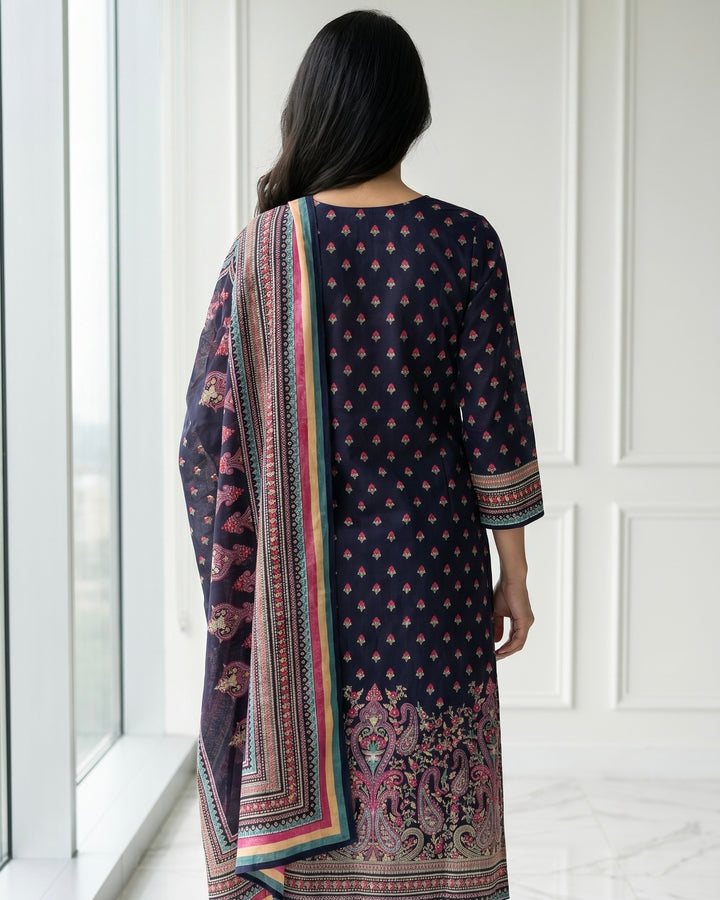 Embroidered Black Crepe Dupatta with Elegant Detailing (56060)