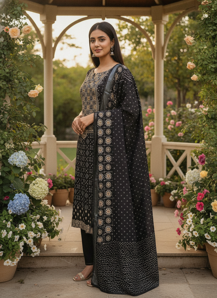 Embroidered Black Muslin Unstitched Elegance (56228)