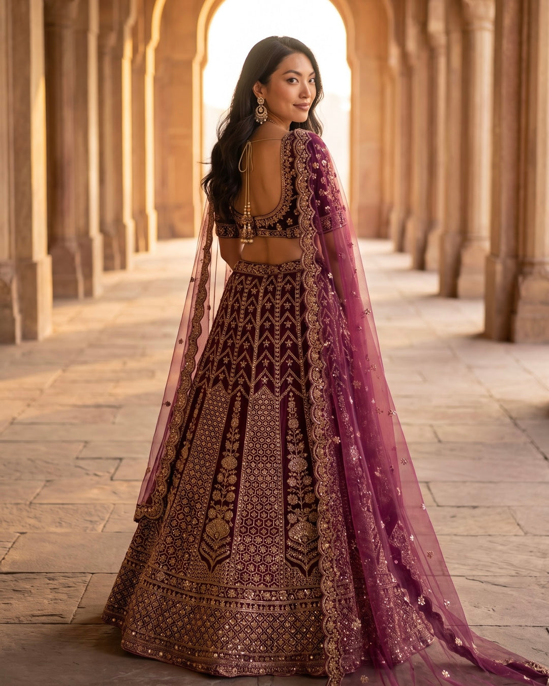 Purple Berry Embroidered Tissue Bridal Dupatta (53406)