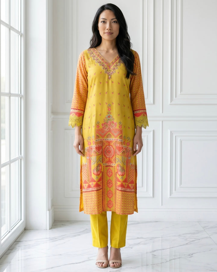 Festive Green Muslin Embroidered Straight Kurta (39515)