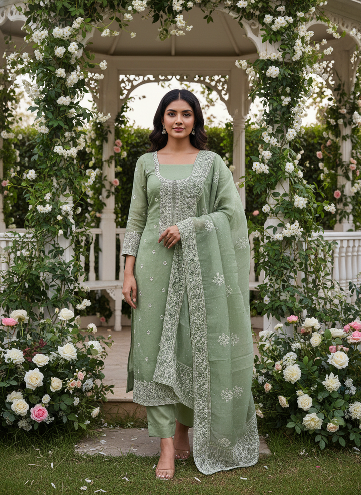 Verdant Embroidered Organza for Festive Elegance (55207)