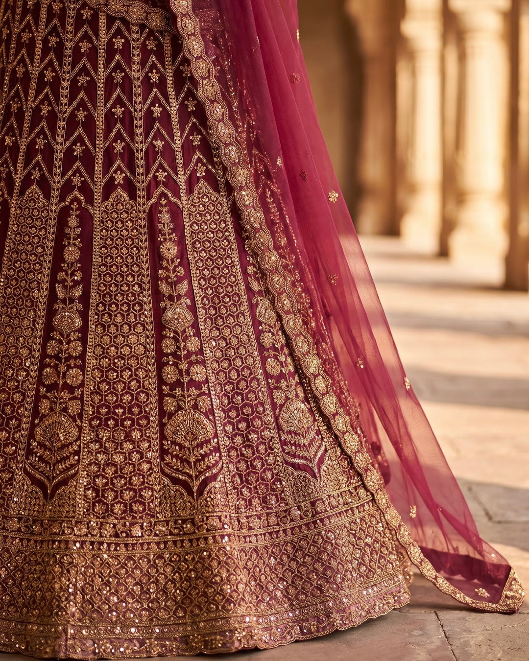 Purple Berry Embroidered Tissue Bridal Dupatta (53406)
