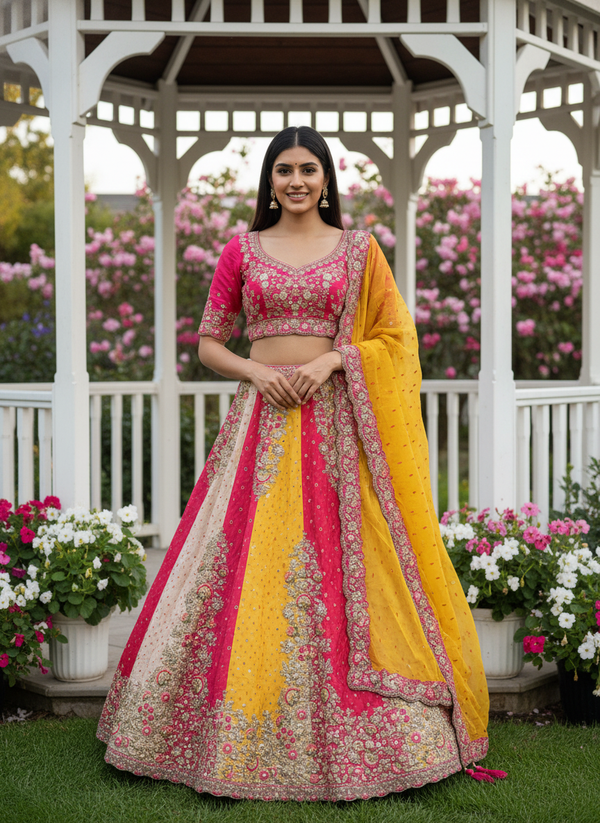 Rani Pink Silk Bridal Lehenga Choli (52759)