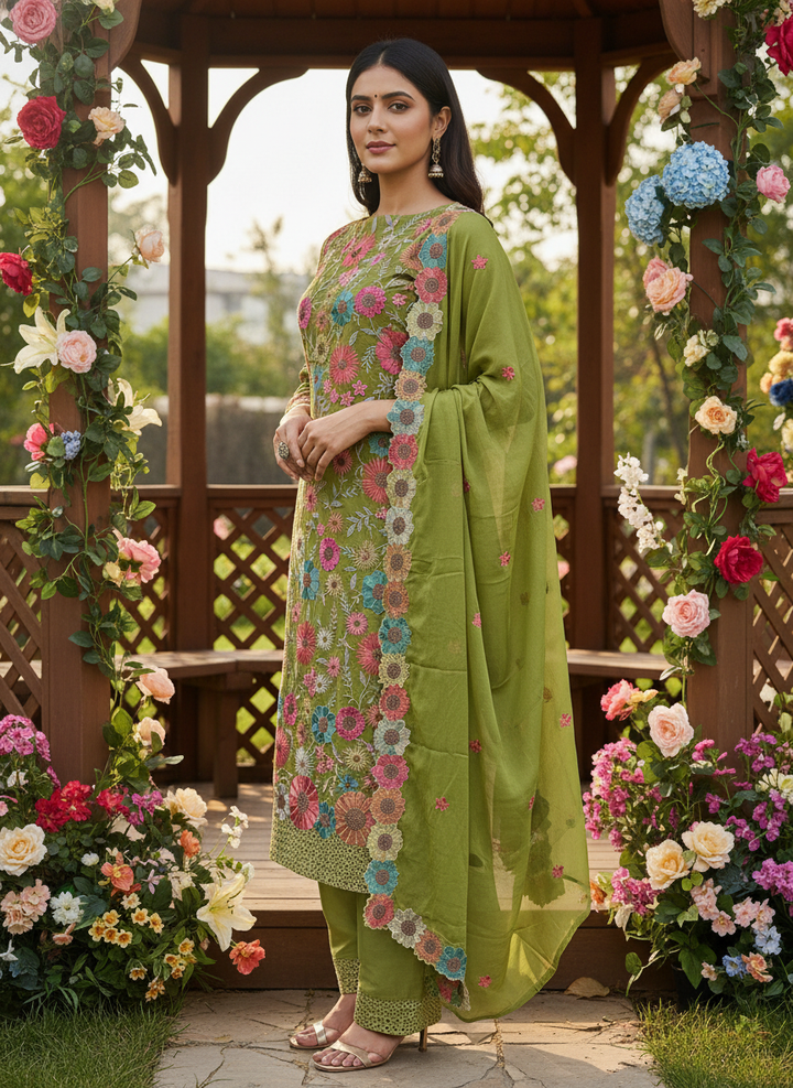 Emerald Upada Silk with Delicate Embroidery (49346)
