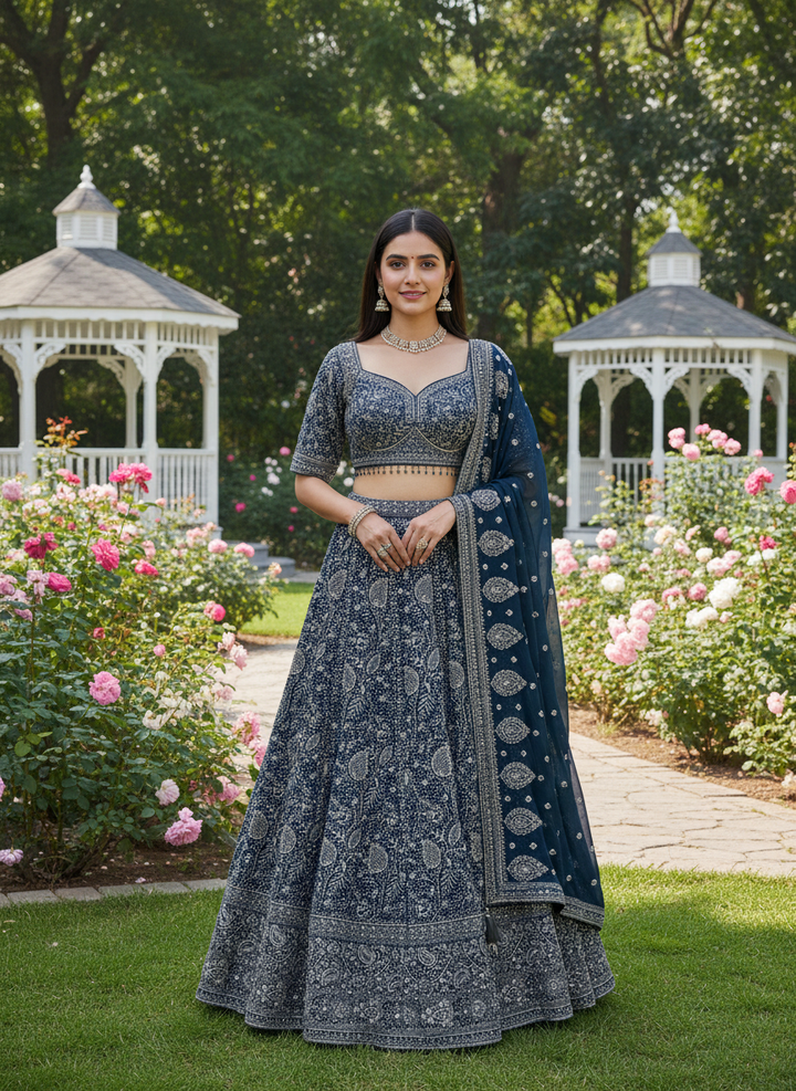 Bottle Green Embroidered Georgette Festive Blouse (52111)