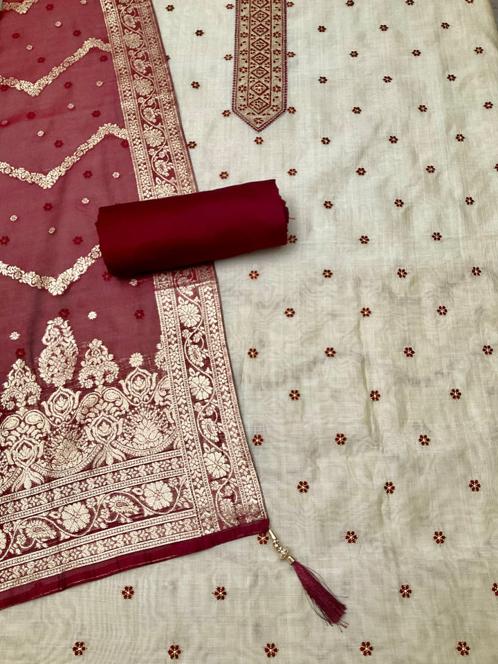 Chanderi Embroidered Unstitched Suit (45329)
