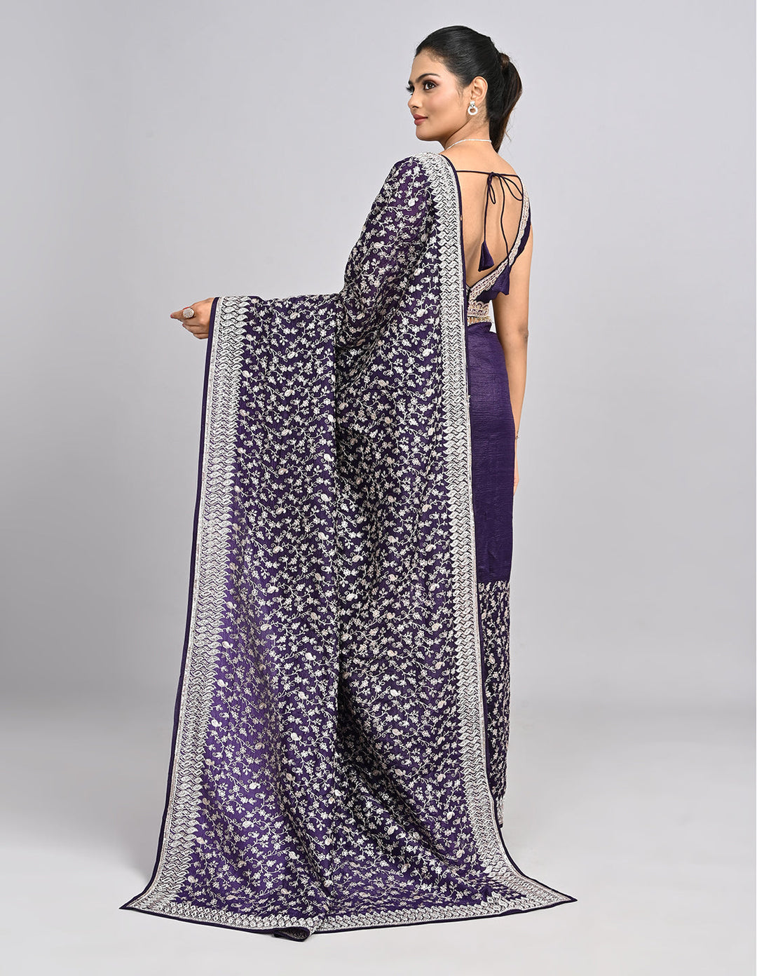 Raaya – Deep Purple Silk Saree with Zari & Sequin Embroidery | Fazals (46582)