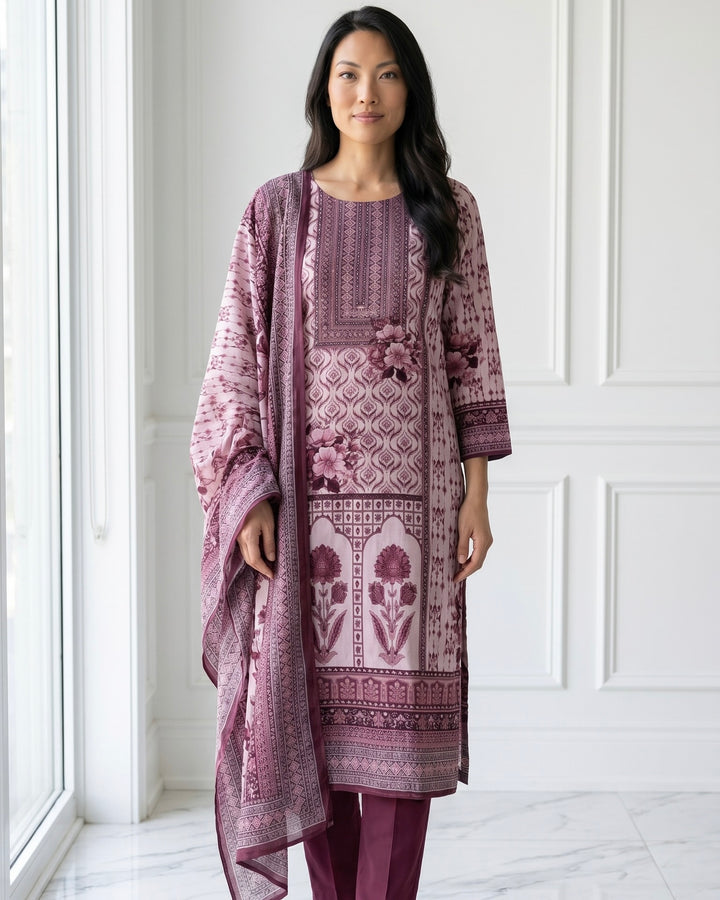 Lavender Crepe Embroidered Dupatta with Elegance (56094)