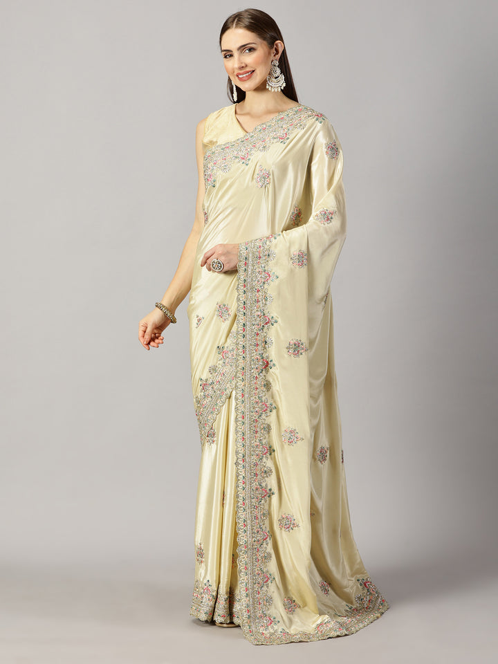 Crepe Zari Embroidered Saree