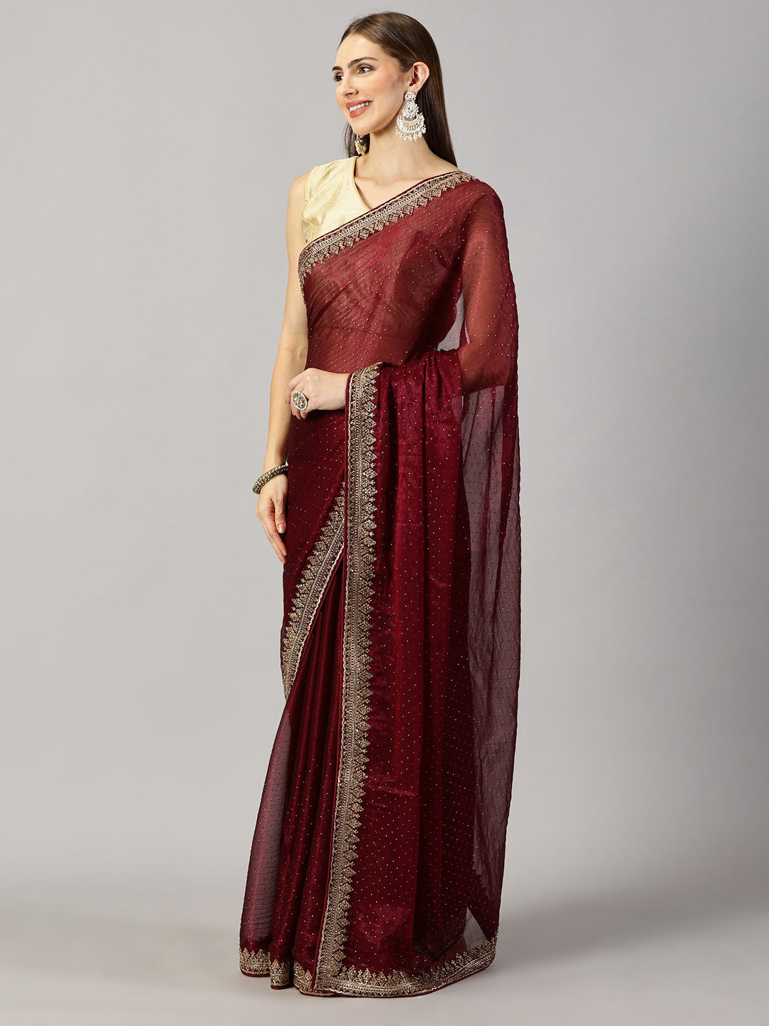 Chiffon Stone Embroidered Saree