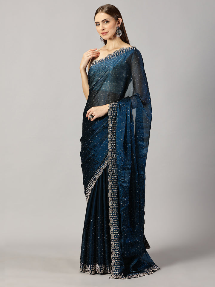 Organza Stone Embroidered Saree