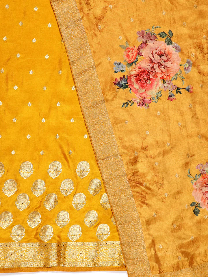 Mustard Woven Woven Silk Unstitched Salwar Suit