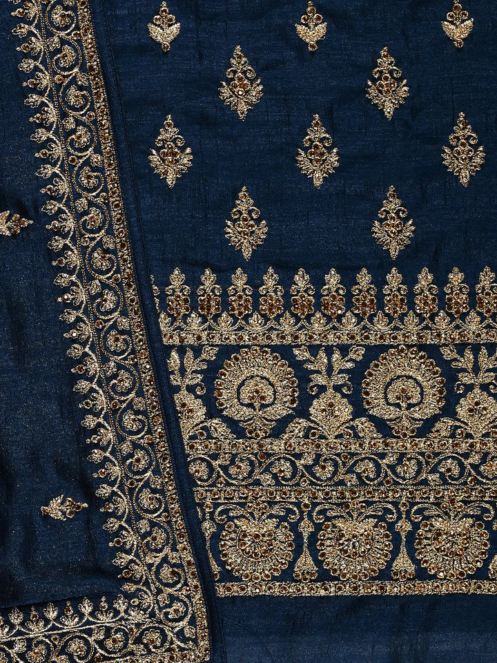 Fazals Blue Embroidered Unstitched Silk Salwar Suit