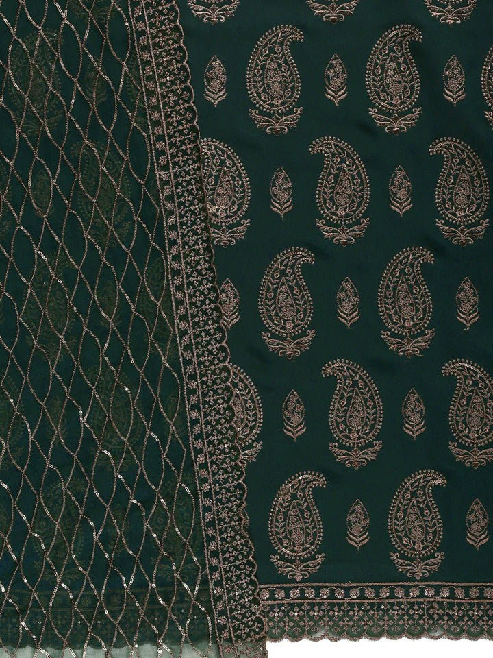 Fazals Palm Green Embroidered Unstitched Georgette Salwar Suit