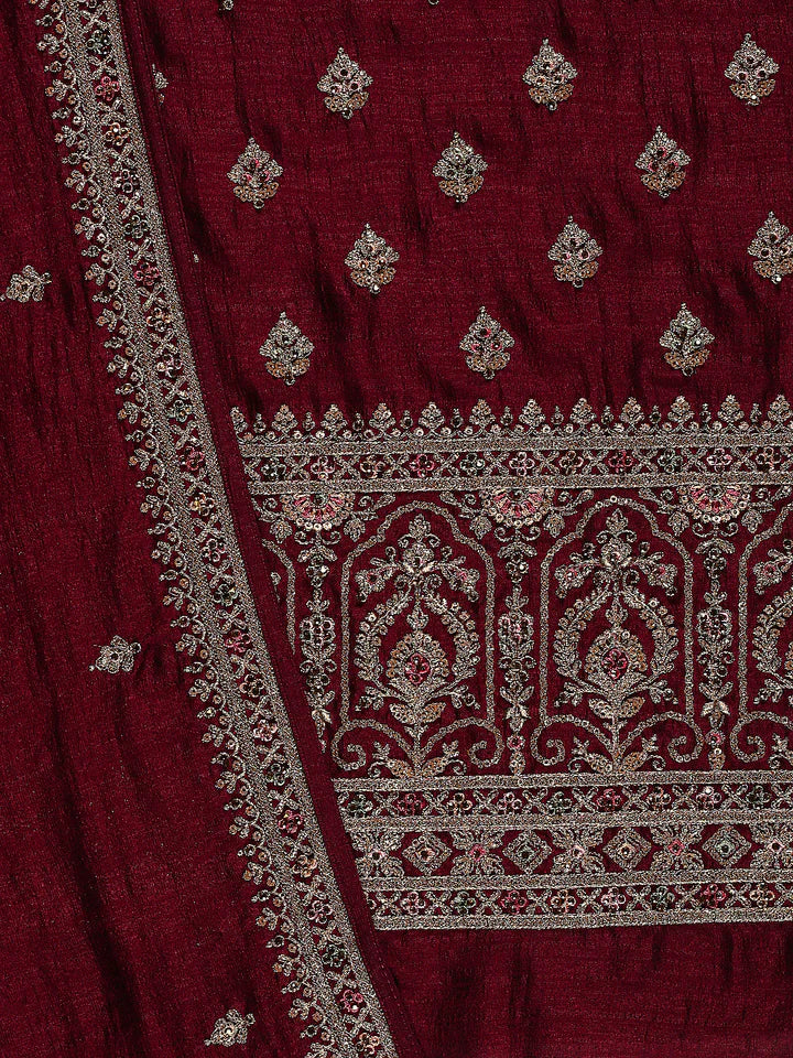 Fazals Wine Oak Unstitched Embroidered Cotton Salwar Suit