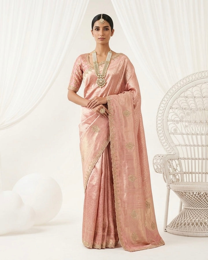 Heritage Pink Silk Embroidered Saree Ensemble (54872)