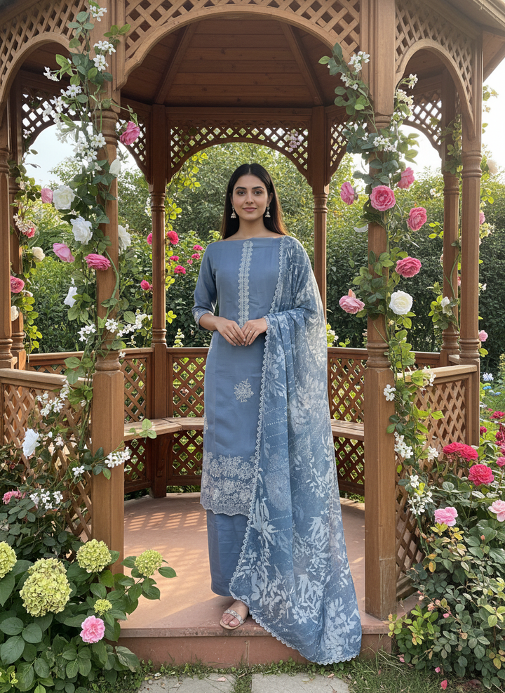 Cerulean Embroidered Linen for Leisurely Elegance (55148)